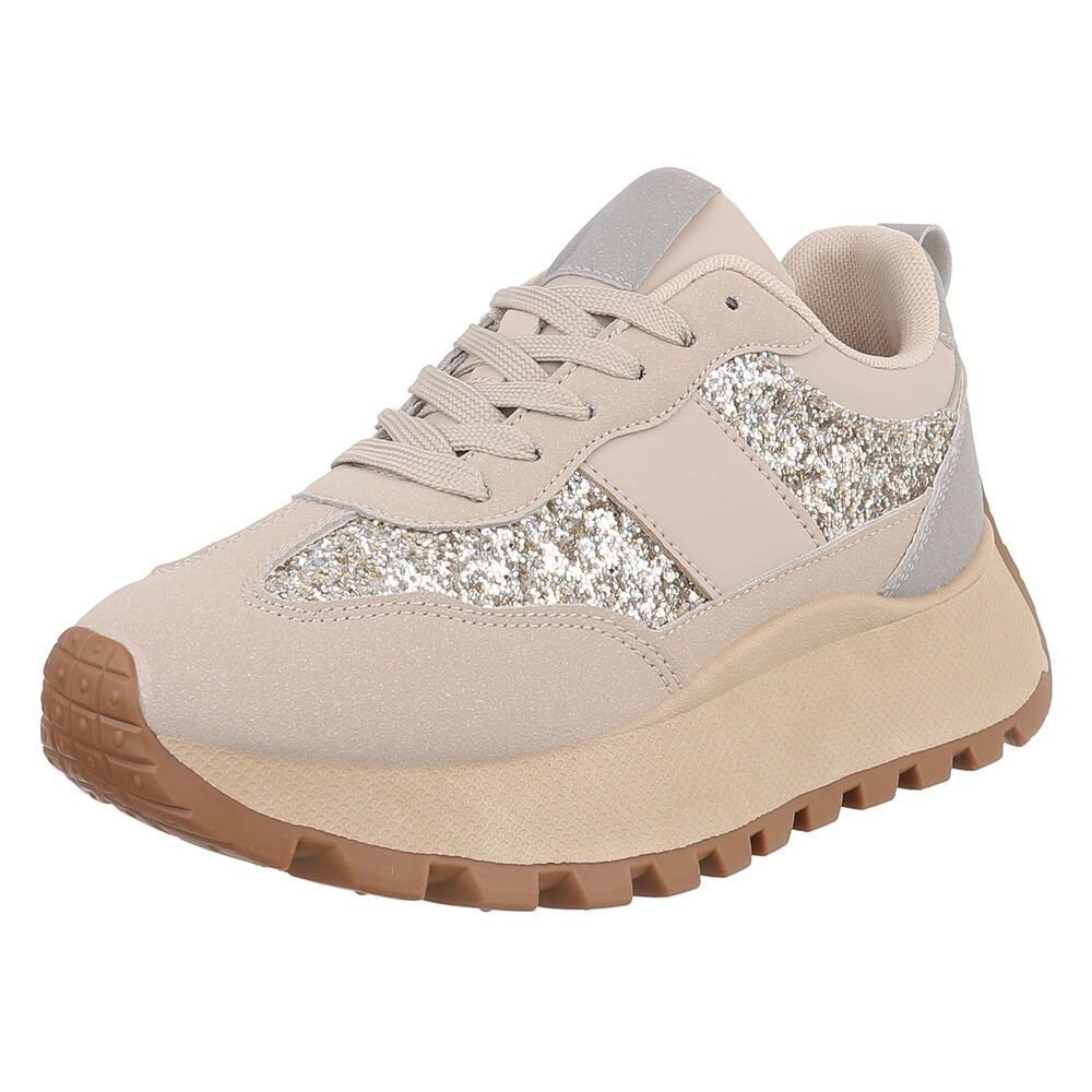 Ital-Design Stylische Sneakers mit Glitzerdetails für Damen Sneaker (90169707) Keilabsatz/Wedge Sneakers Low in Beige