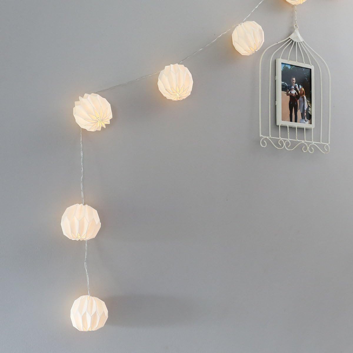 FELIXLEO LED-Lichternetz LED Lichterkette 10 Papier Lampion Origami Weiß Batterie Deko