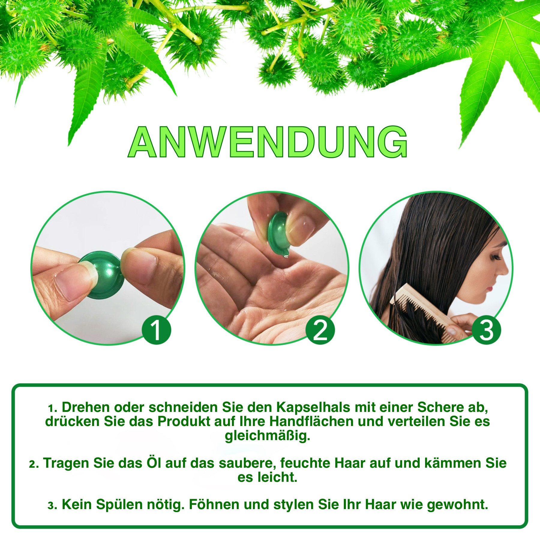 ALIVER Haaröl Rizinusöl Haarwachstum Haarpflege in Kapseln Bart Bio Vegan, 1-tlg.