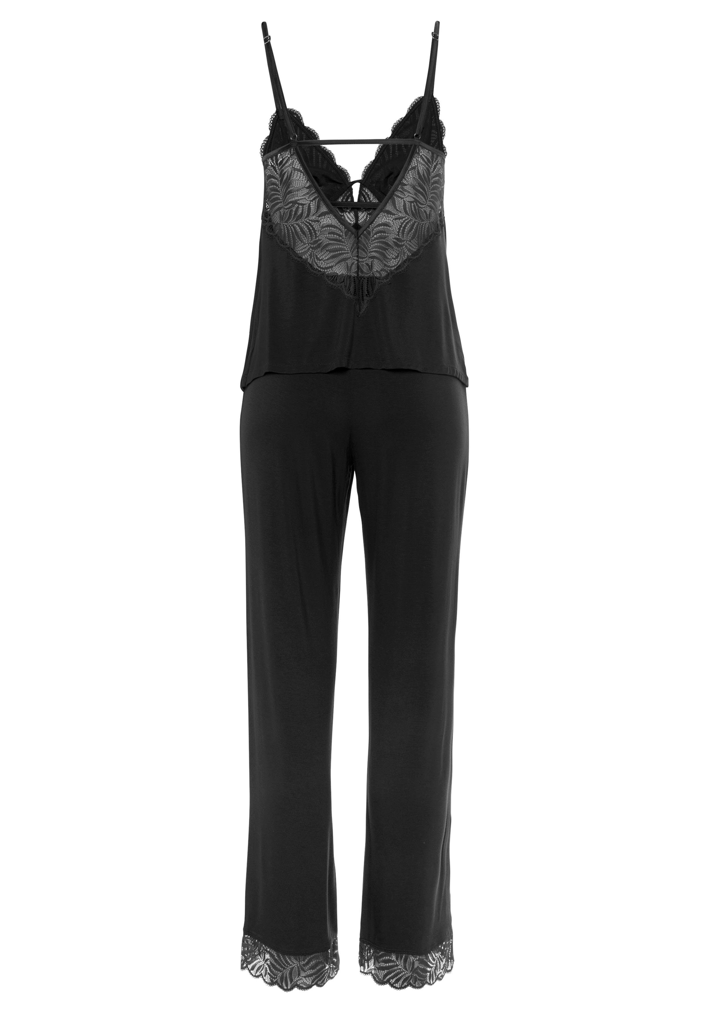 LASCANA Pyjama (Set, 2 Spitzendetails schönen schwarz mit tlg)