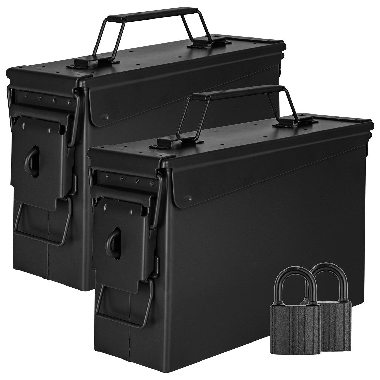 Aufbewahrungsbox 2x Munitionsbox mit Schloss Box Metallkiste 28 x 10 x 18 cm Schwarz