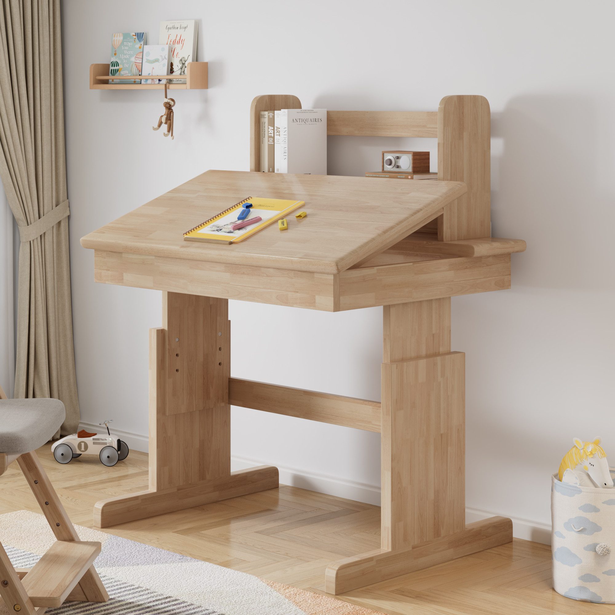 STILVORA Schreibtisch Höhenverstellbarer Kinderschreibtisch mit klappbare Platte für Kinder (Kinderschreibtisch aus Massivholz, höhenverstellbar, klappbar, Massivholz, stabil, neigbar, sicher, verstellbar, langlebig), für Kinderzimmer, Lernen, Lesen, Zeichnen, Hausaufgaben
