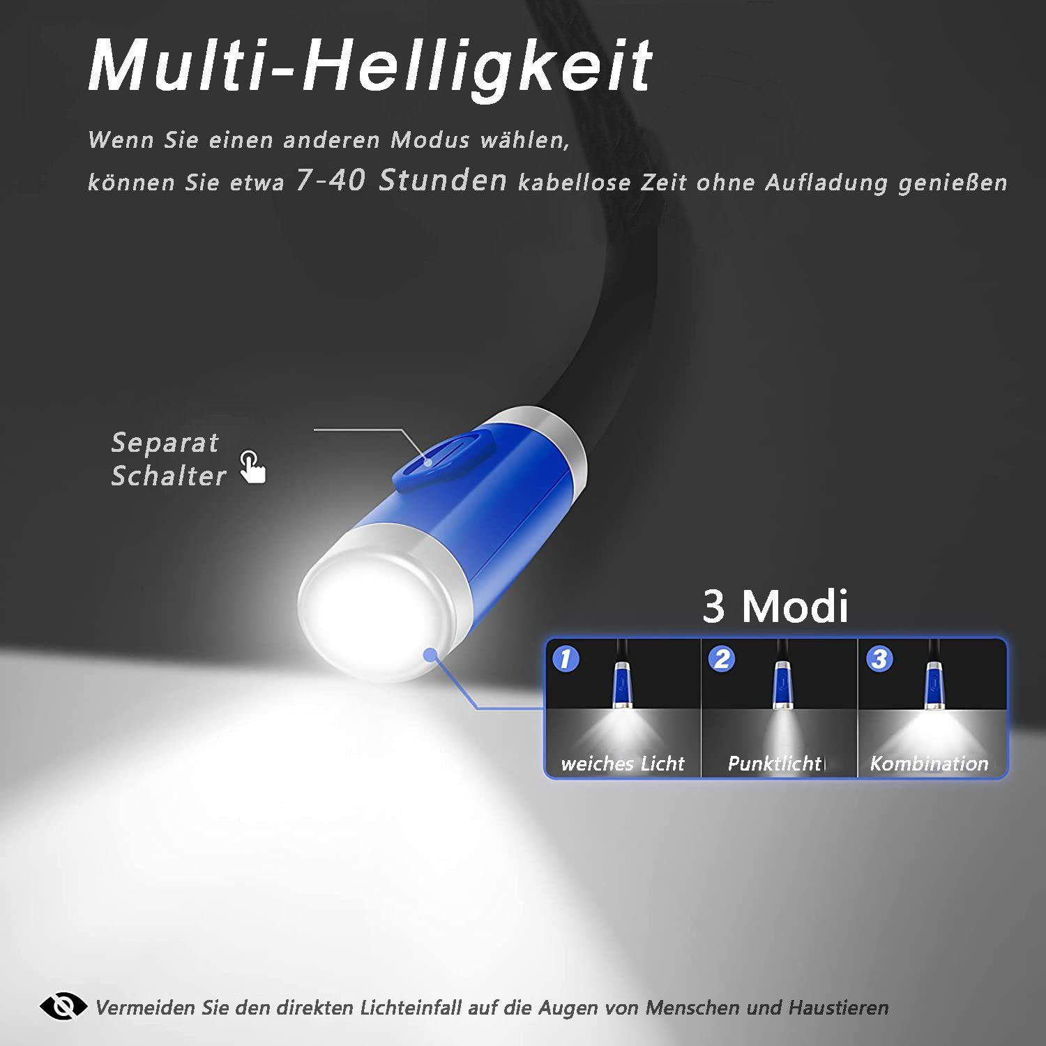 Haiaveng LED Leselampe LED Helligkeitsstufen, Blau Halslampe & Arme 3 Leselampe, Schwarz Perfekt Nacken zum Flexibel Lesen