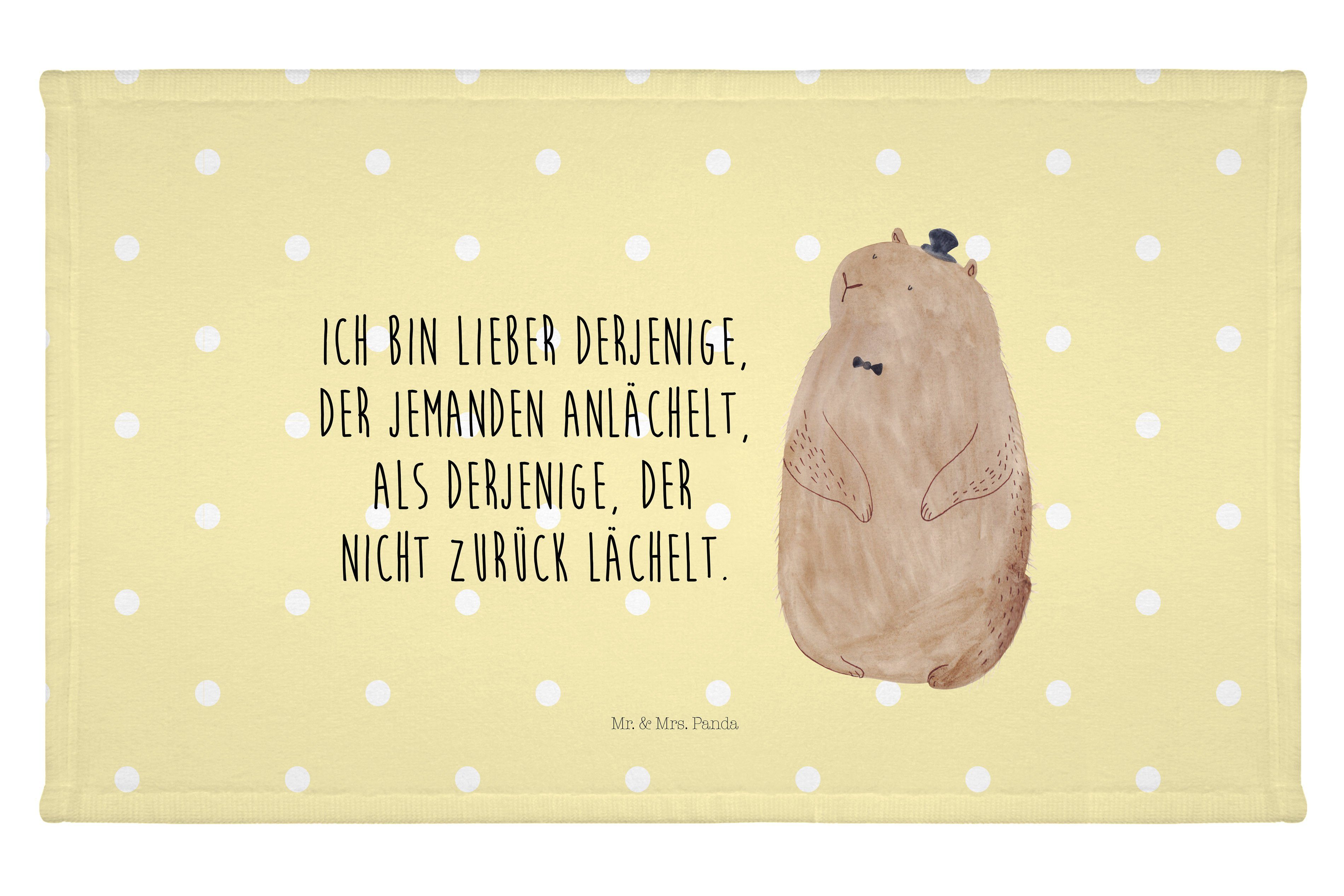 Mr. & Mrs. Panda Handtuch Murmeltier - Gelb Pastell - Geschenk, Reisehandtuch, lustige Sprüche, (1-St)