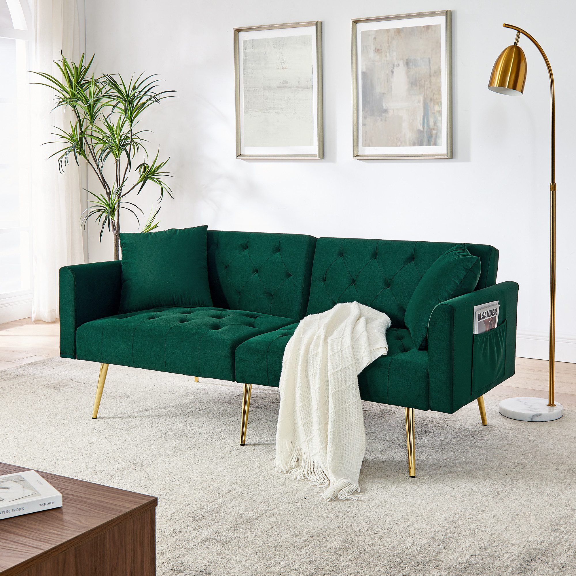 MODFU Schlafsofa Platzsparende Lösung für kleine Wohnungen: 2-Sitzer-Sofa, Set 1 Teile, Mit verstellbarer Rückenlehne aus weichem Teddy-Stoff, 177x78x74 cm