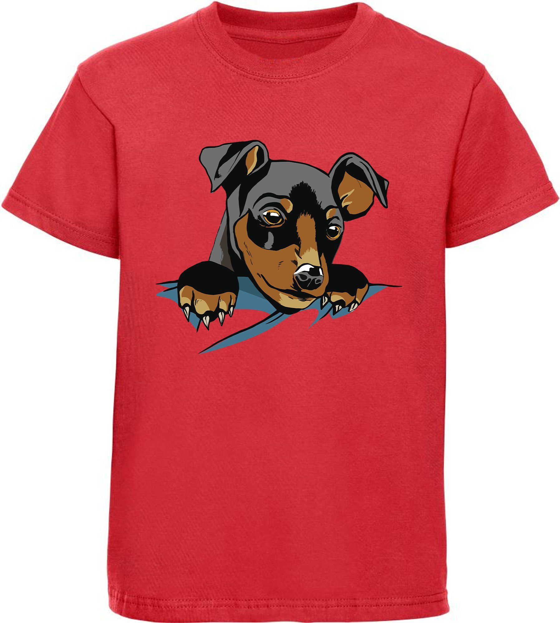 MyDesign24 Print-Shirt bedrucktes Kinder Hunde T-Shirt - Süßer Welpe Baumwollshirt mit Aufdruck, i227 rot