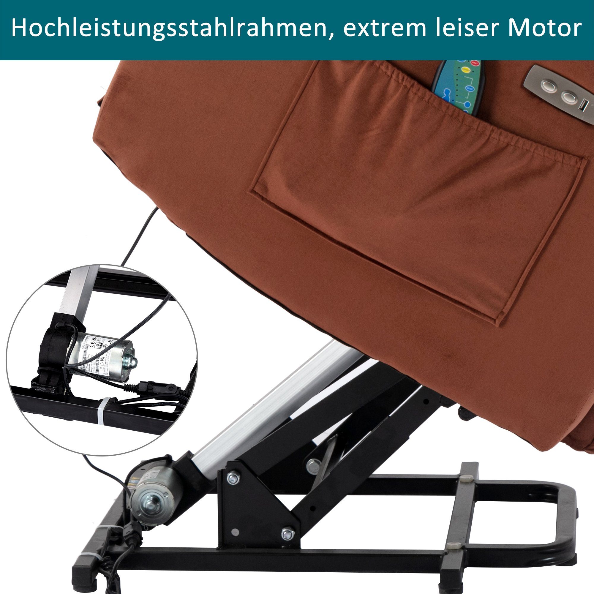TV-Sessel (Fernsehsessel mit Aufstehhilfe, elektrisch Massagesessel mit Fernbedienung, bis 135 kg belastbar), Relaxsessel mit Liegefunktion, Wärmefunktion und Massagefunktion