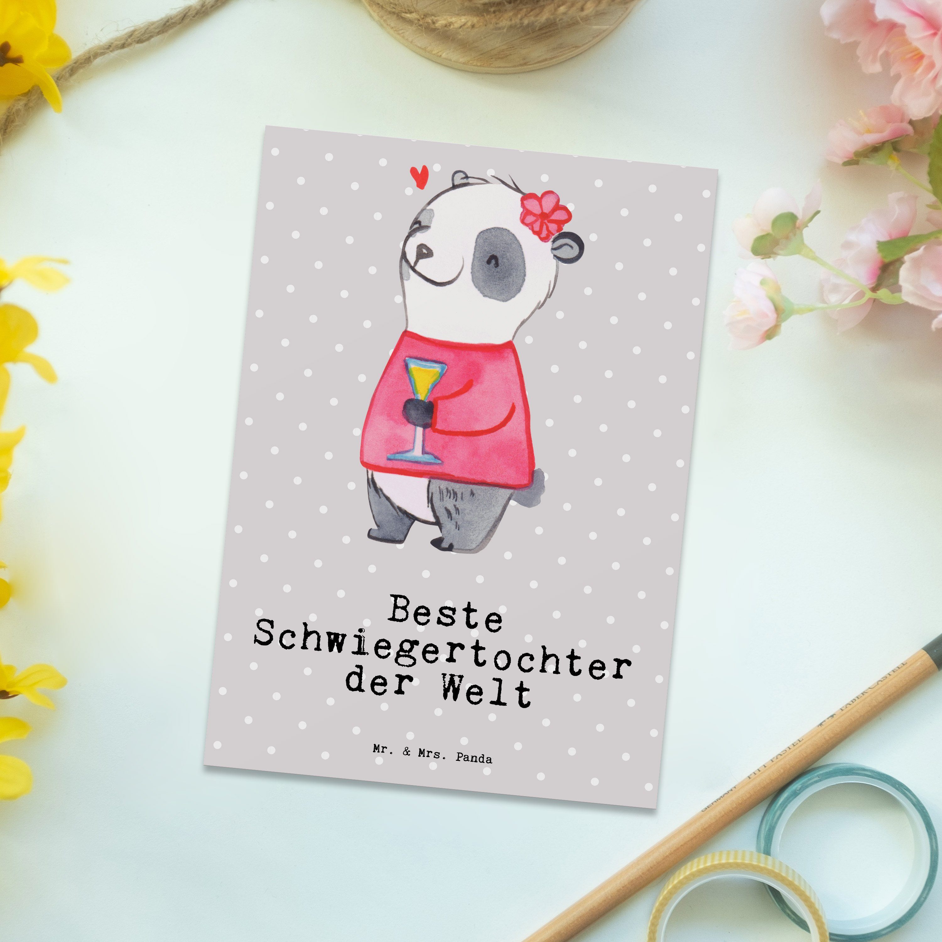 Grau - Panda der Beste Dank Welt Mr. & - Geschenk, Postkarte Pastell Panda Mrs. Schwiegertochter