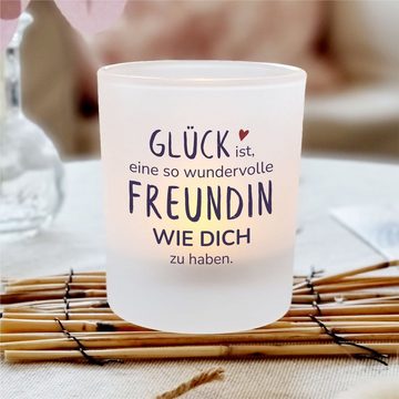 KÜSTENGLÜCK Windlicht Glücksfreundin; Geschenk für Freundin; Teelichtglas mit Spruch (1 St), aus Glas