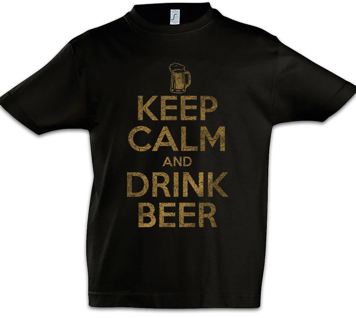 Print-Shirt Keep Calm And Drink Beer Kinder T-Shirt Hoppy Happy Life Bier Brauer