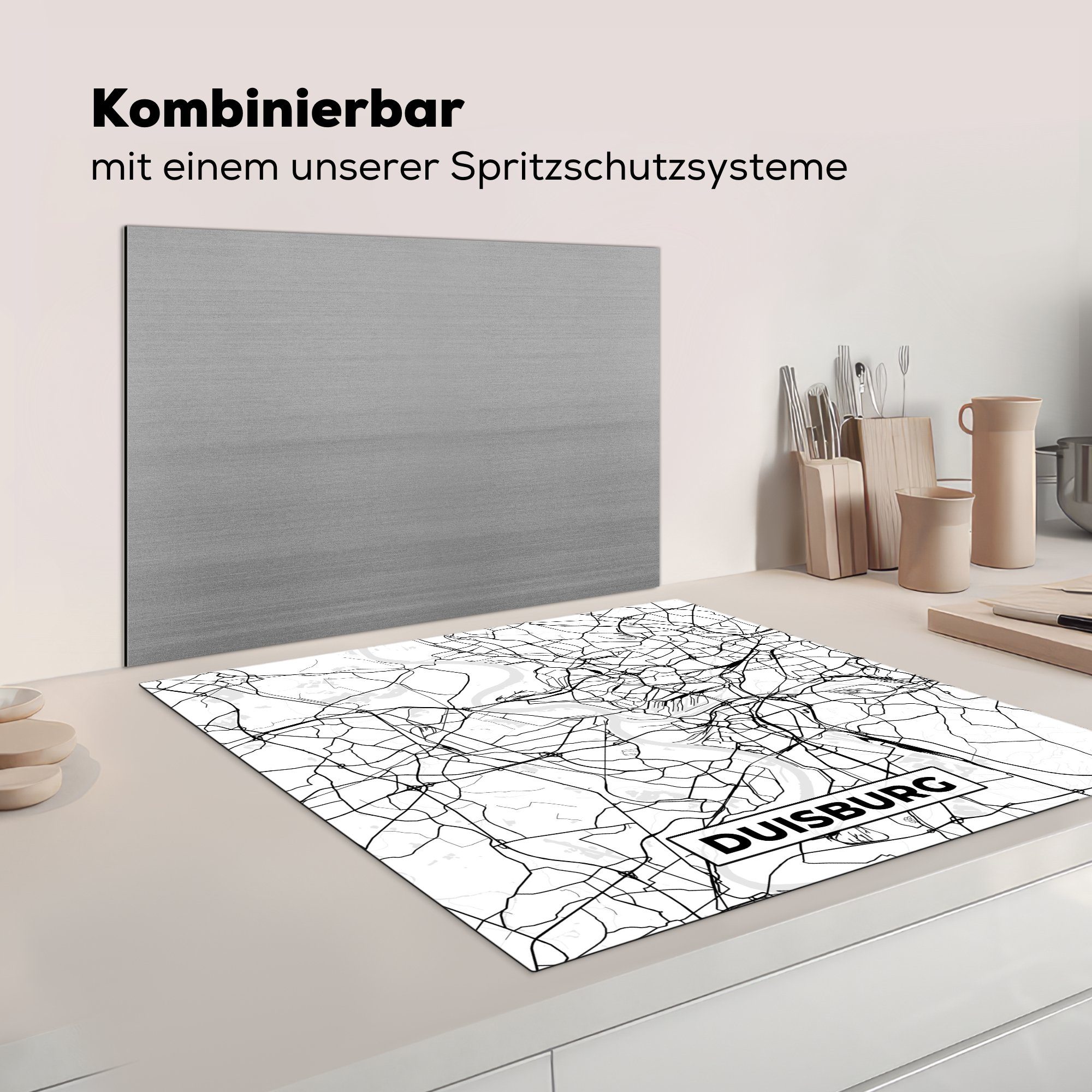 Herdblende-/Abdeckplatte Karte Stadtplan, Vinyl, MuchoWow - küche 78x78 - für cm, Duisburg Ceranfeldabdeckung, tlg), (1 Arbeitsplatte