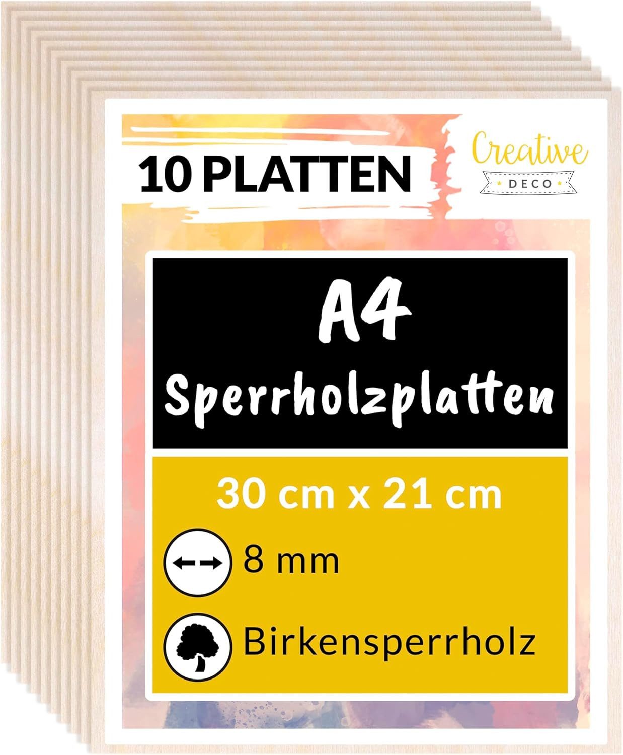 Creative Deco Bastelnaturmaterial Sperrholzplatte 8mm Birkensperrholz Dünne Holz-Zuschnitte, (10-tlg), Perfektes Blatt für Laubsäge, Brandmalerei, Laserschnitt