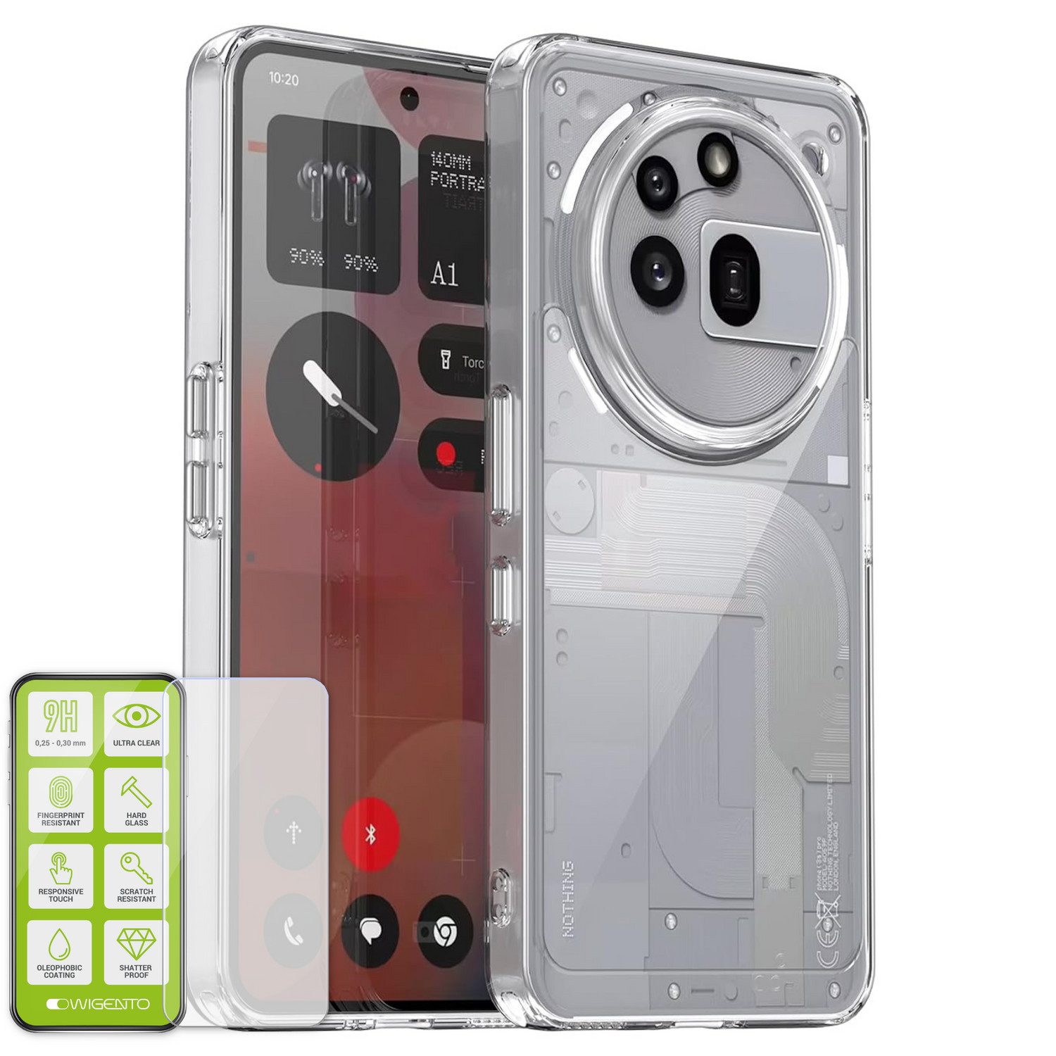 Wigento Handyhülle Für Nothing Phone 3a Pro Silikon TPU Hülle Transparent + H9 Hart Glas, Produktset TPU Hülle mit Hart Glas