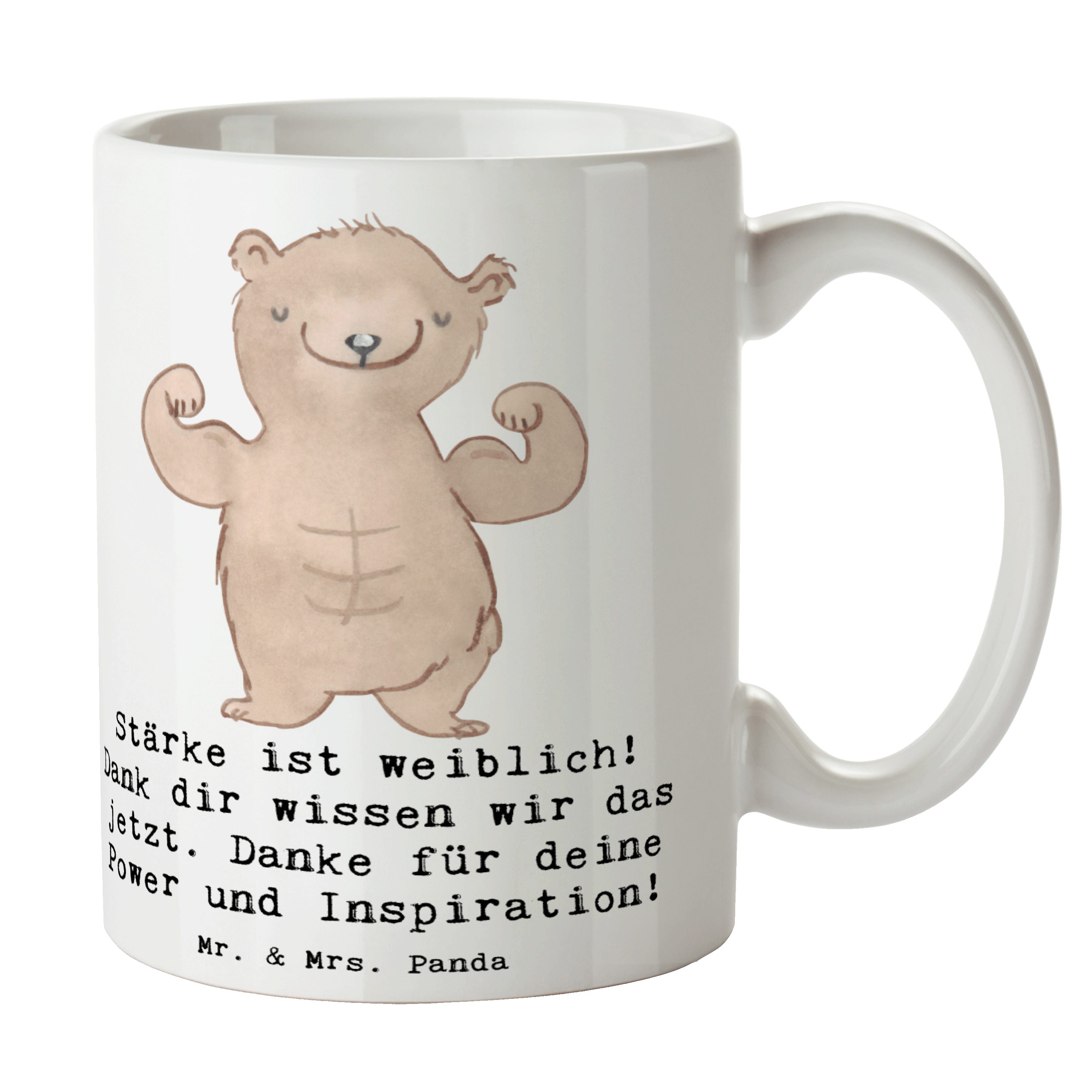Mr. & Mrs. Panda Tasse Bodybuilding Trainerin - Weiß - Geschenk, Stärke ist weiblich, Gesund, Keramik, Herzberührende Designs
