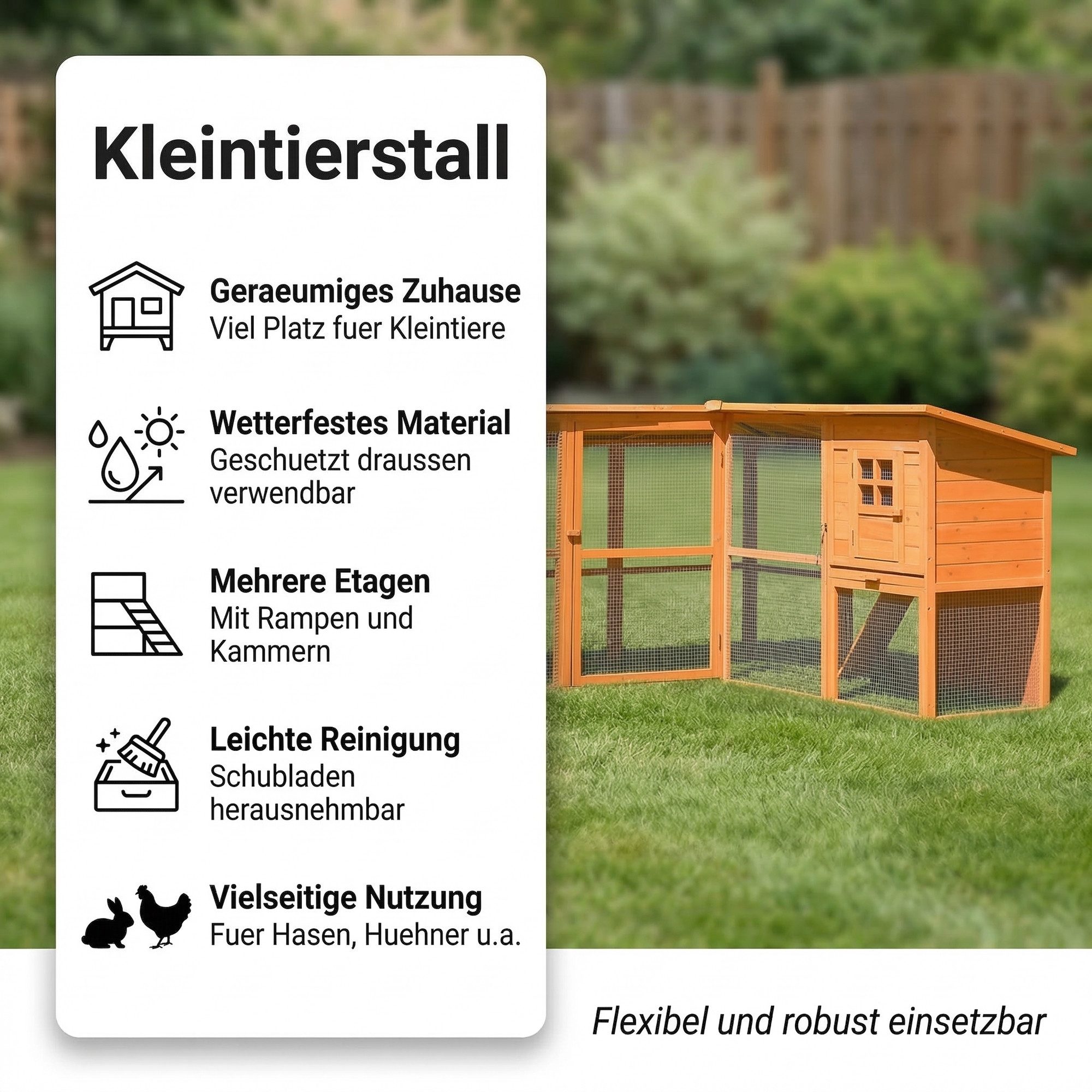 Mucola Tierhaus Hasenstall Hühnerstall Kaninchenstall Freigehege Freilauf Holz XXL, 2 Etagen