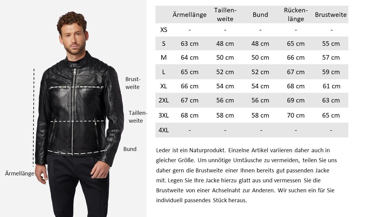 RICANO Schwarz der und Lederjacke Bikerapplikationen Leder, Caesar Schulter hochwertiges Echtes Lamm-Nappa 100% auf