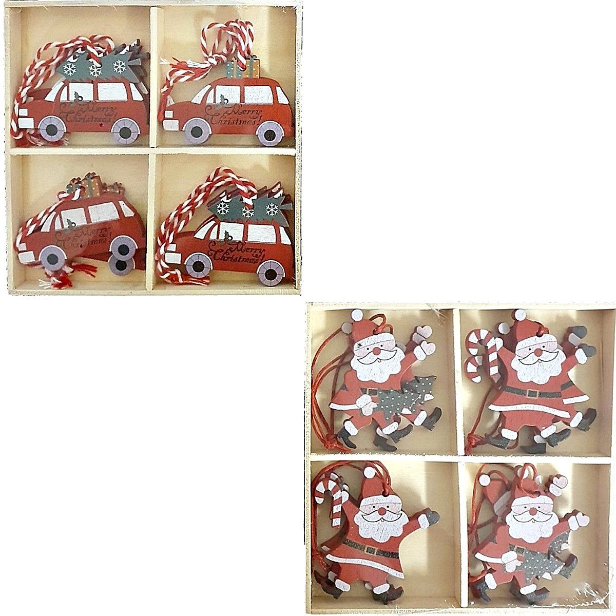 Alltagszauber Christbaumschmuck 16 Deko-Hänger aus Holz SANTA und AUTOS