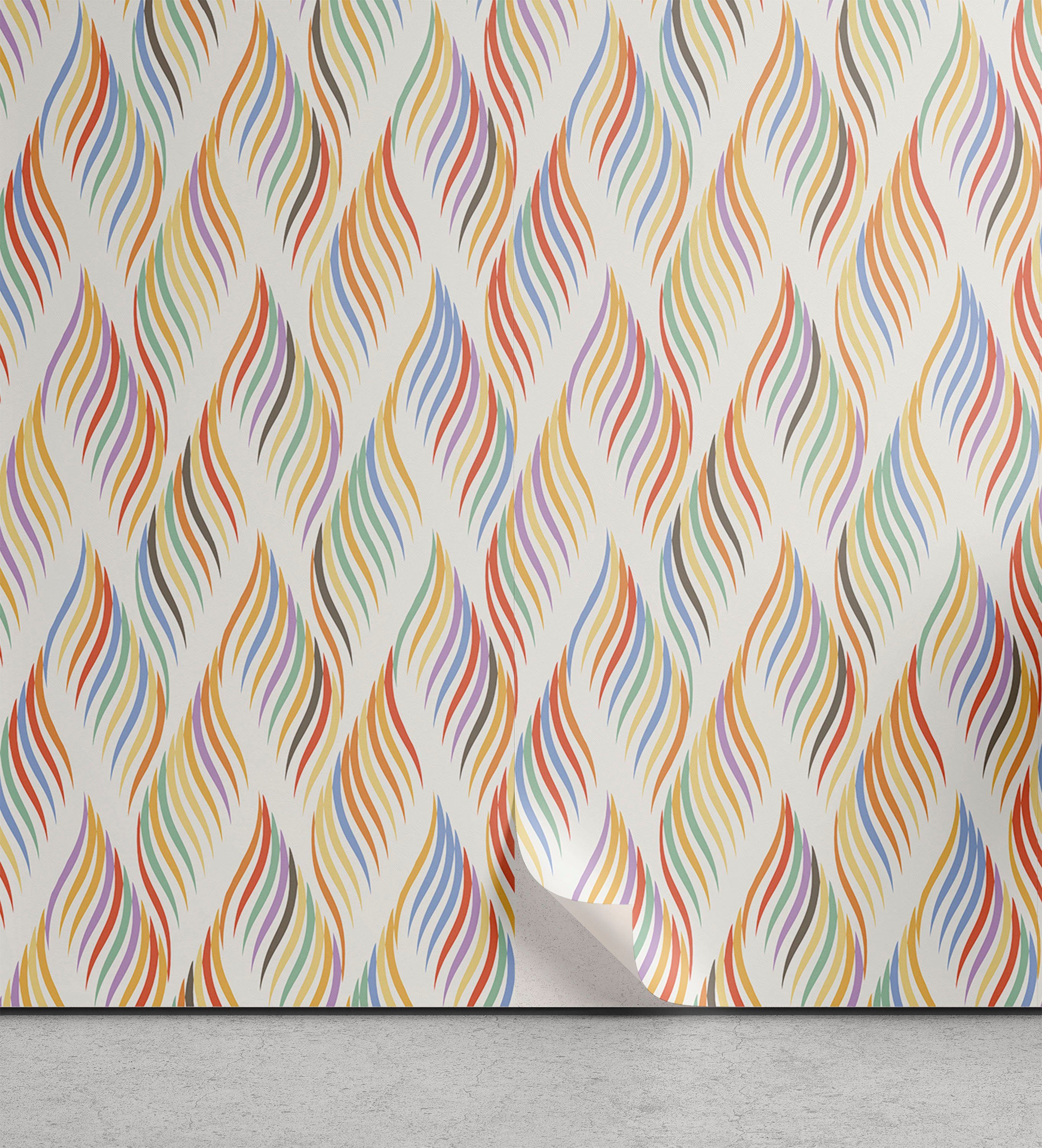 Abakuhaus Vinyltapete Wellen Küchenakzent, selbstklebendes Gitter und Pastell Wohnzimmer bunte