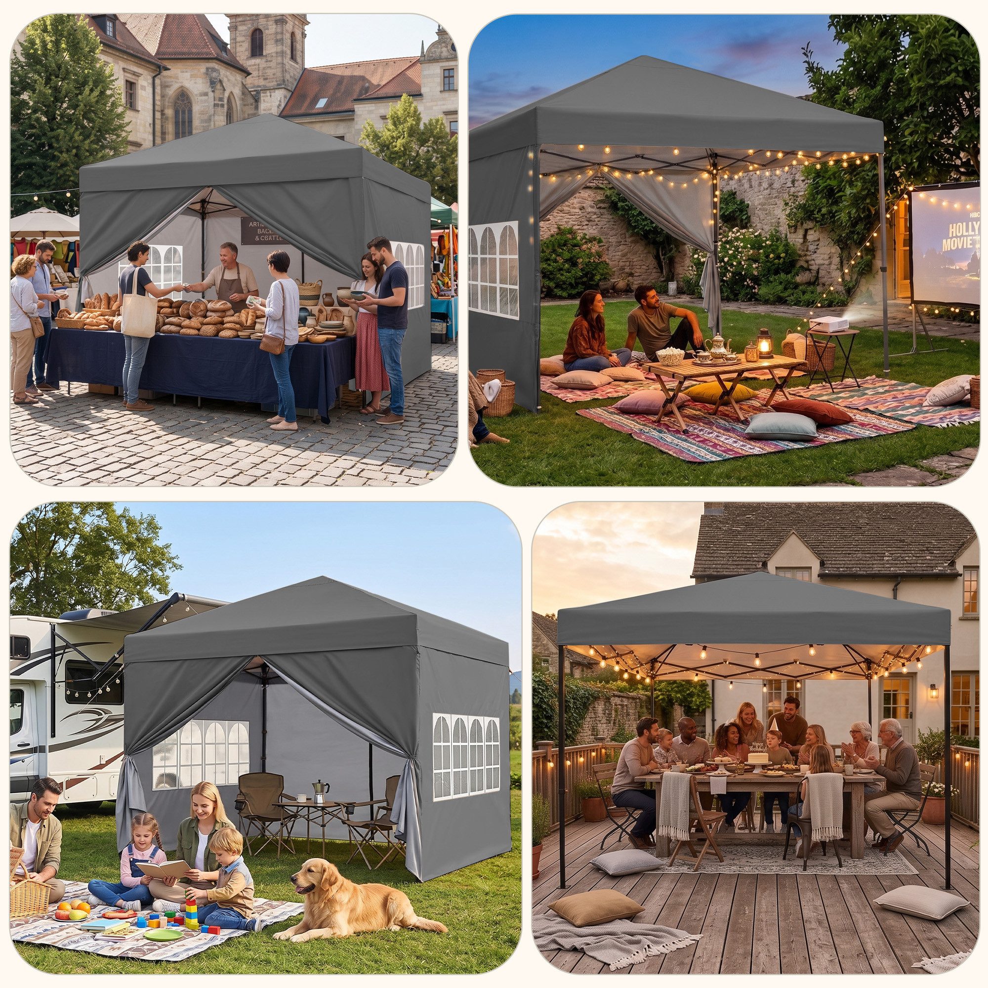 DAITORE Faltpavillon 3x3 m Gartenpavillon mit 4 Seitenteilen Höhenverstellbar, mit 4 Seitenteilen, Wasserdicht, Pop-Up, 3 Stufen höhenverstellbar, 4 Seitenteile – Bild 4 von 5