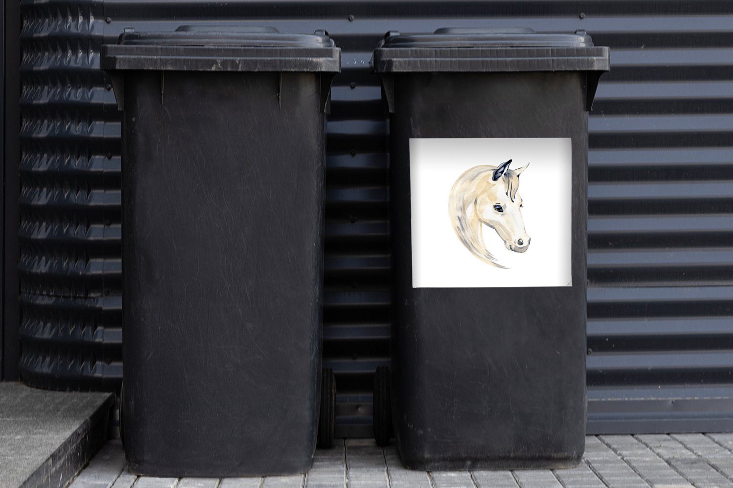 MuchoWow Wandsticker (1 - Mädchen Mülltonne, Pferd Mülleimer-aufkleber, Kinder Aquarell Abfalbehälter Sticker, - Container, - Auge - Mädchen - St)