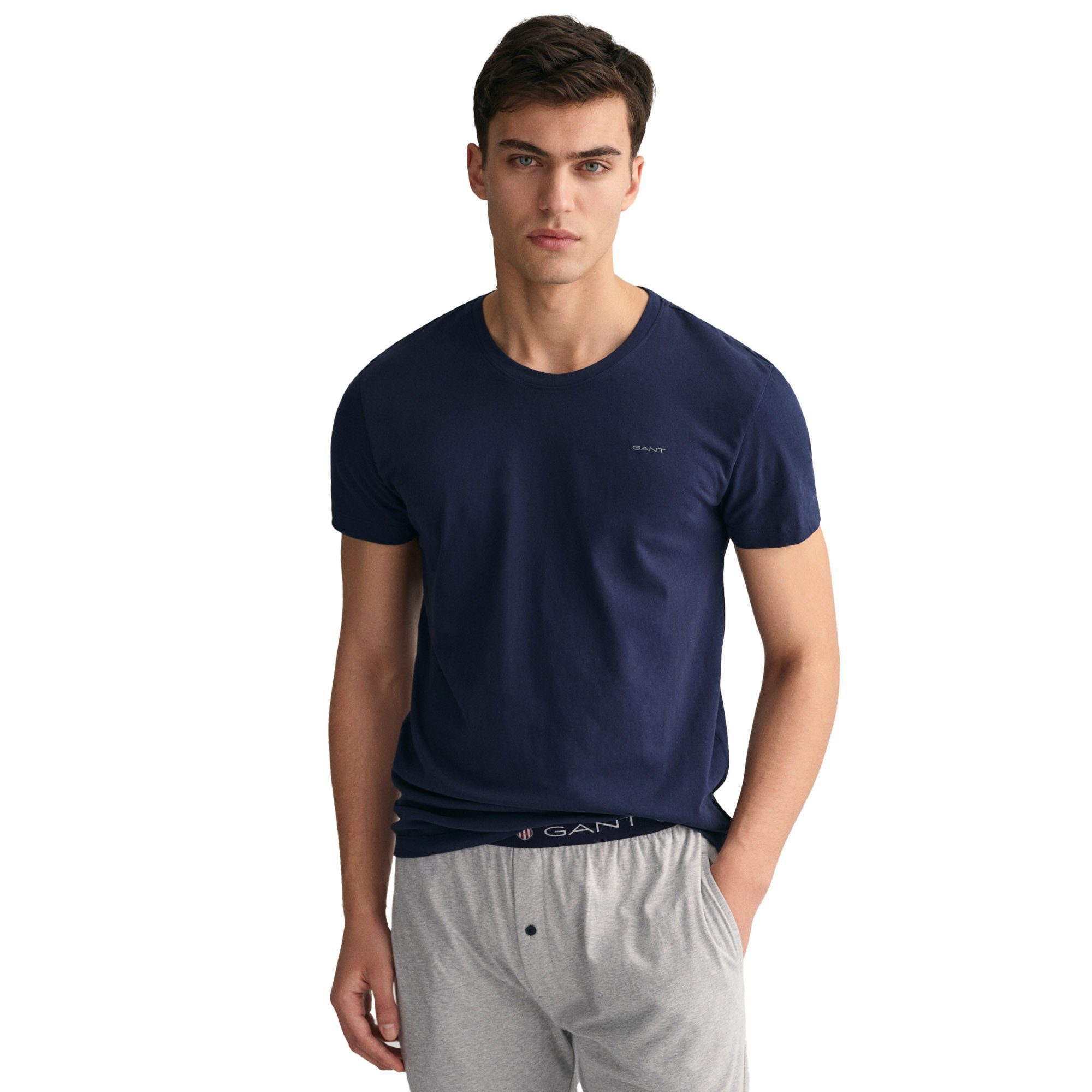 Herren T-SHIRT T-Shirt - 2er Pack 2-PACK Marineblau/Weiß T-Shirt, Gant C-NECK