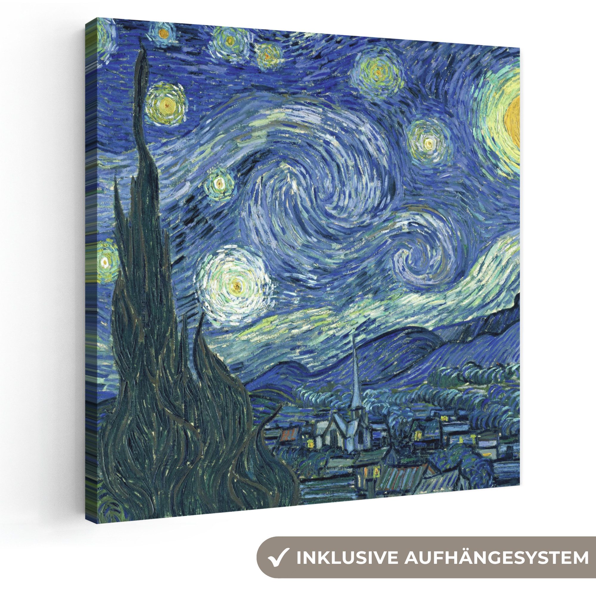 OneMillionCanvasses® Leinwandbild Sternennacht - Kunstdrucke - Alte Meister - Vincent van Gogh, Fotodruck (1 St), Wandbild, Deko Schlafzimmer Wohnzimmer Flur 20x20 cm