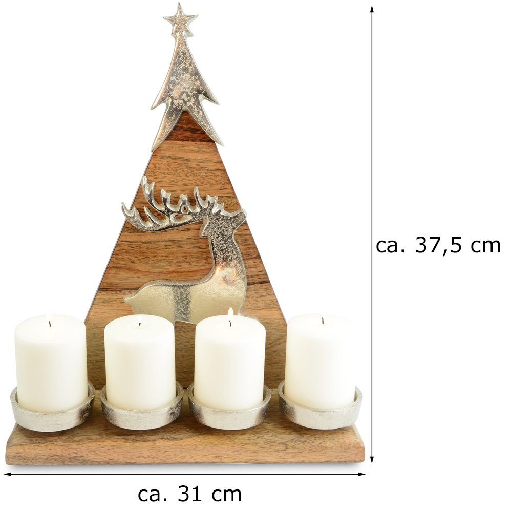 RIFFELMACHER & 37cm Adventskranz Hirsch Weihnachtsbaum (1 St) WEINBERGER Natur mit - 31 x Adventsleuchter / 70326, Silber Kerzenleuchter Weihnachtsdekoration
