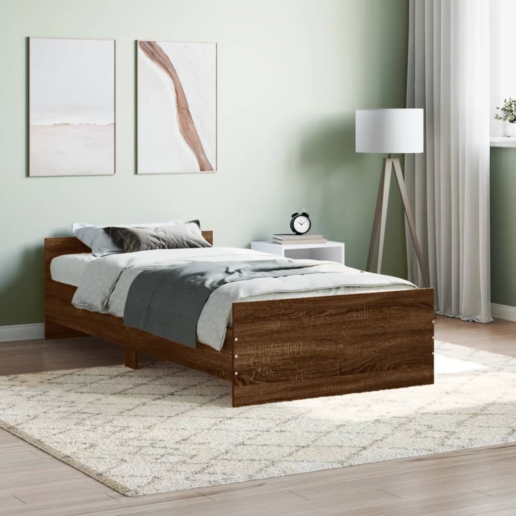 vidaXL Bett Bettgestell Braun Eichen-Optik 90x190 cm Holzwerkstoff