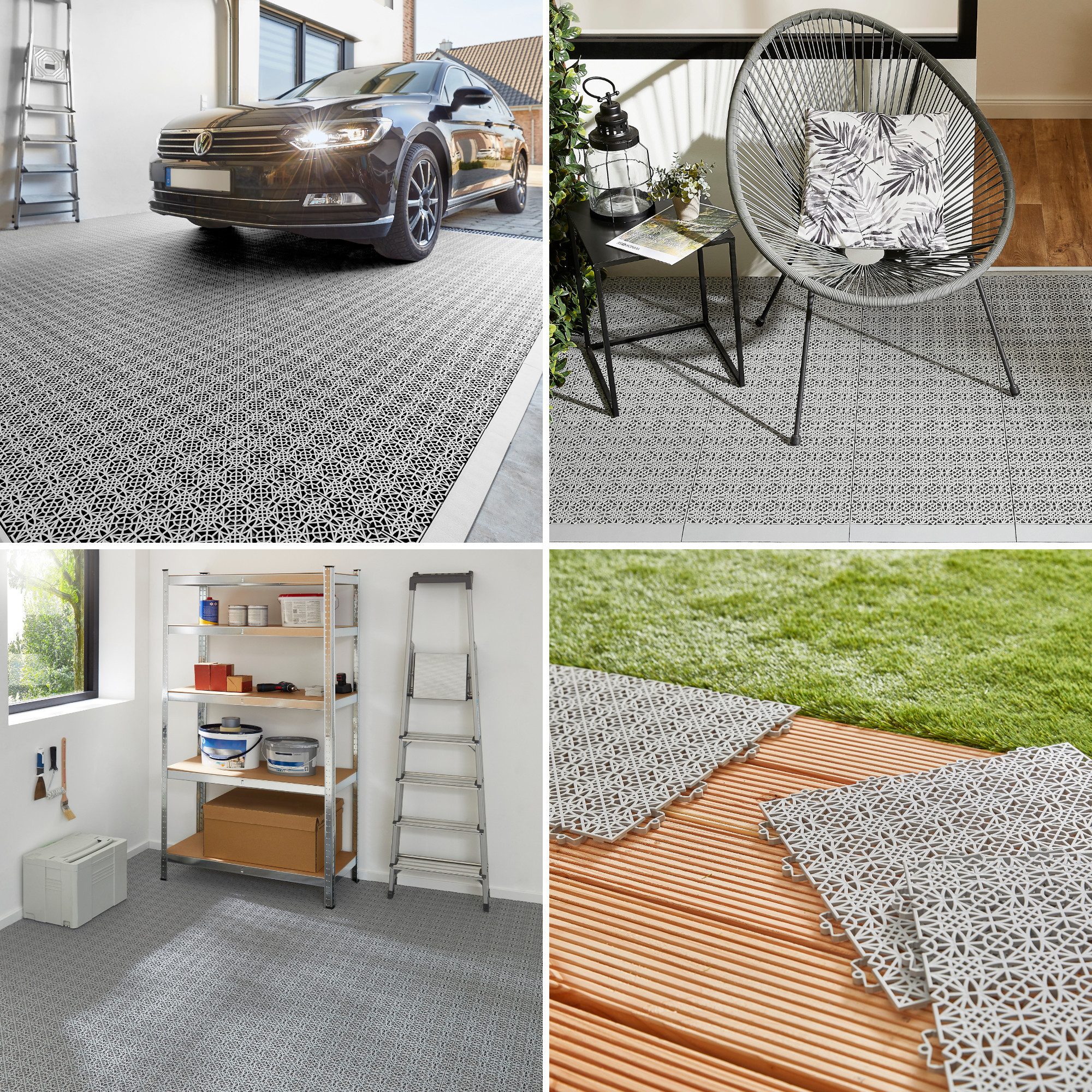 Andiamo Kunststoff-Fliesen Terra Sol, Terrassenfliesen, wetterfest, Made in Switzerland, Set, 7 St., erhältlich mit 7 Stück (1 qm), 14 Stück (2 qm) oder 35 Stück (5 qm), Klickfliesen, 38x38 cm, Balkon Bodenbelag, UV-beständig