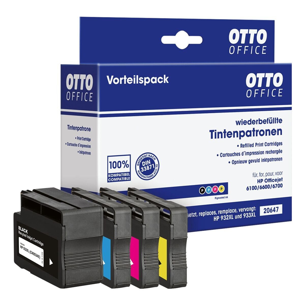 Otto Office 932XL + 933XL Tintenpatrone (4-tlg., ersetzt HP Nr. 932XL / 933XL, schwarz / cyan / magenta / gelb)