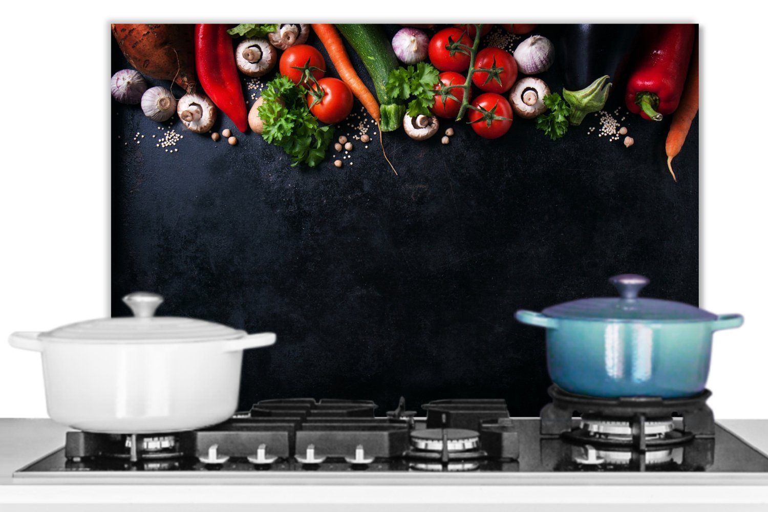 Gemüse (1-tlg), aus Rustikal Kräuter - MuchoWow küchen Herdblende - - Küche, Wandschutz, cm, Küchenrückwand 60x40 Temperaturbeständig - - Schwarz Gewürze