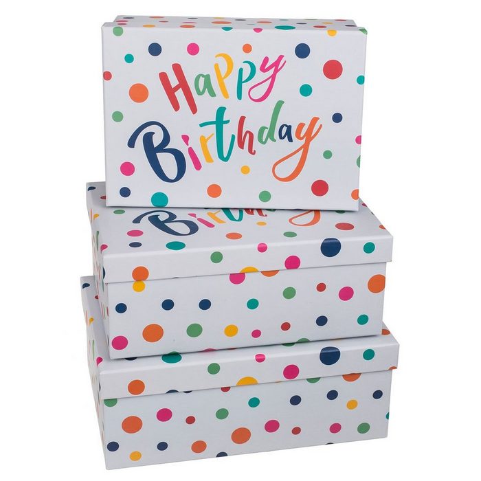 ReWu Geschenkbox Geschenkschachtel Kartonschachtel Happy Birthday (3er-SET) 3 verschiedene Größen