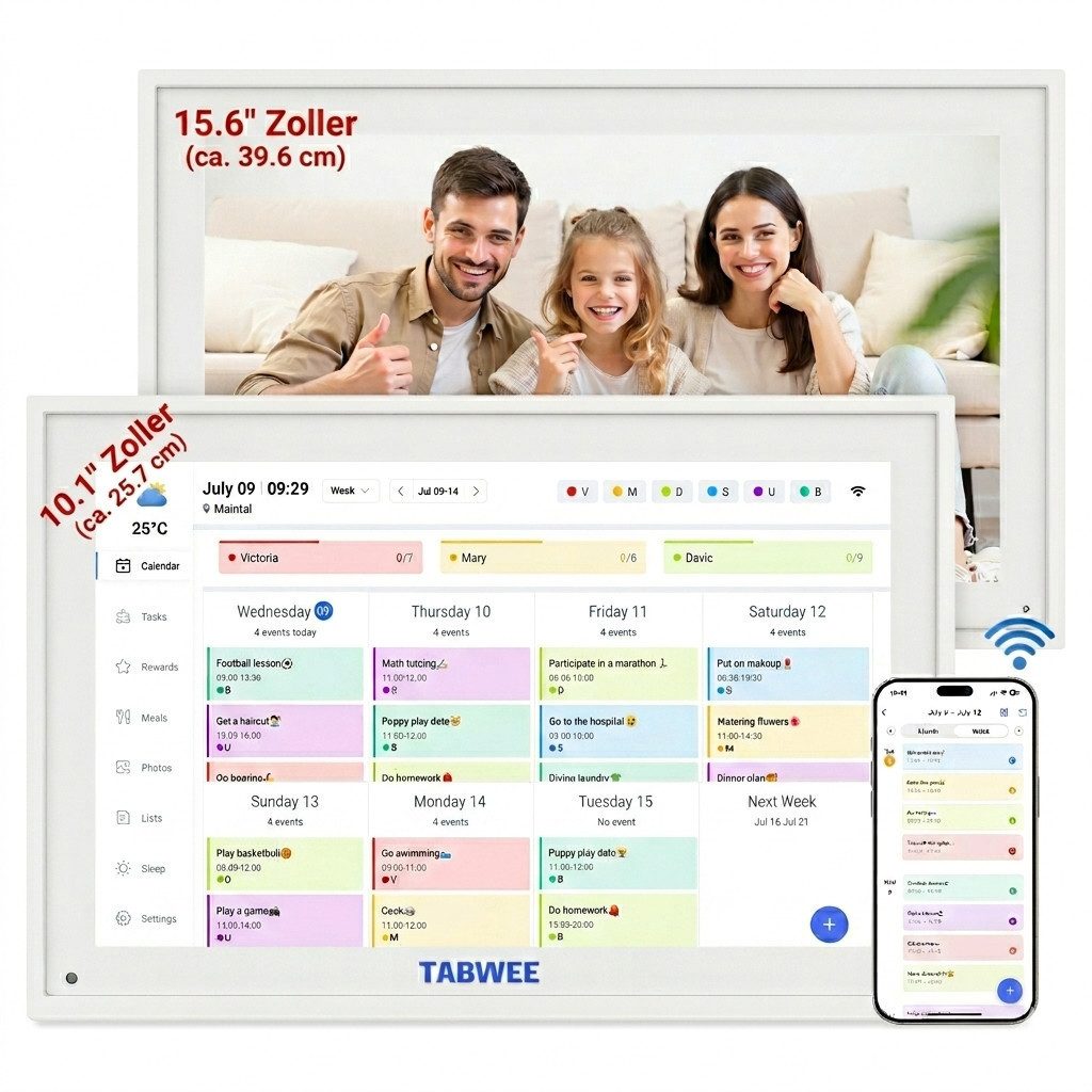 TABWEE P10 10,1" Desktop Digitaler Bilderrahmen und Kalender Tablet (10.1", 32 GB, Android 10,1, Festival Geschenke für Mama, Papa)