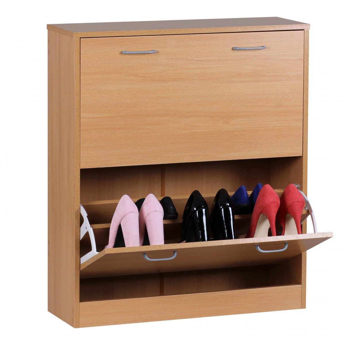 KADIMA DESIGN Schuhschrank Schuhkipper KIEL Buche matt 2 Fächer 75 x 87 x 24 cm (Schuhkommode modern mit Ablage) Design Holz-Schuhschrank zum klappen