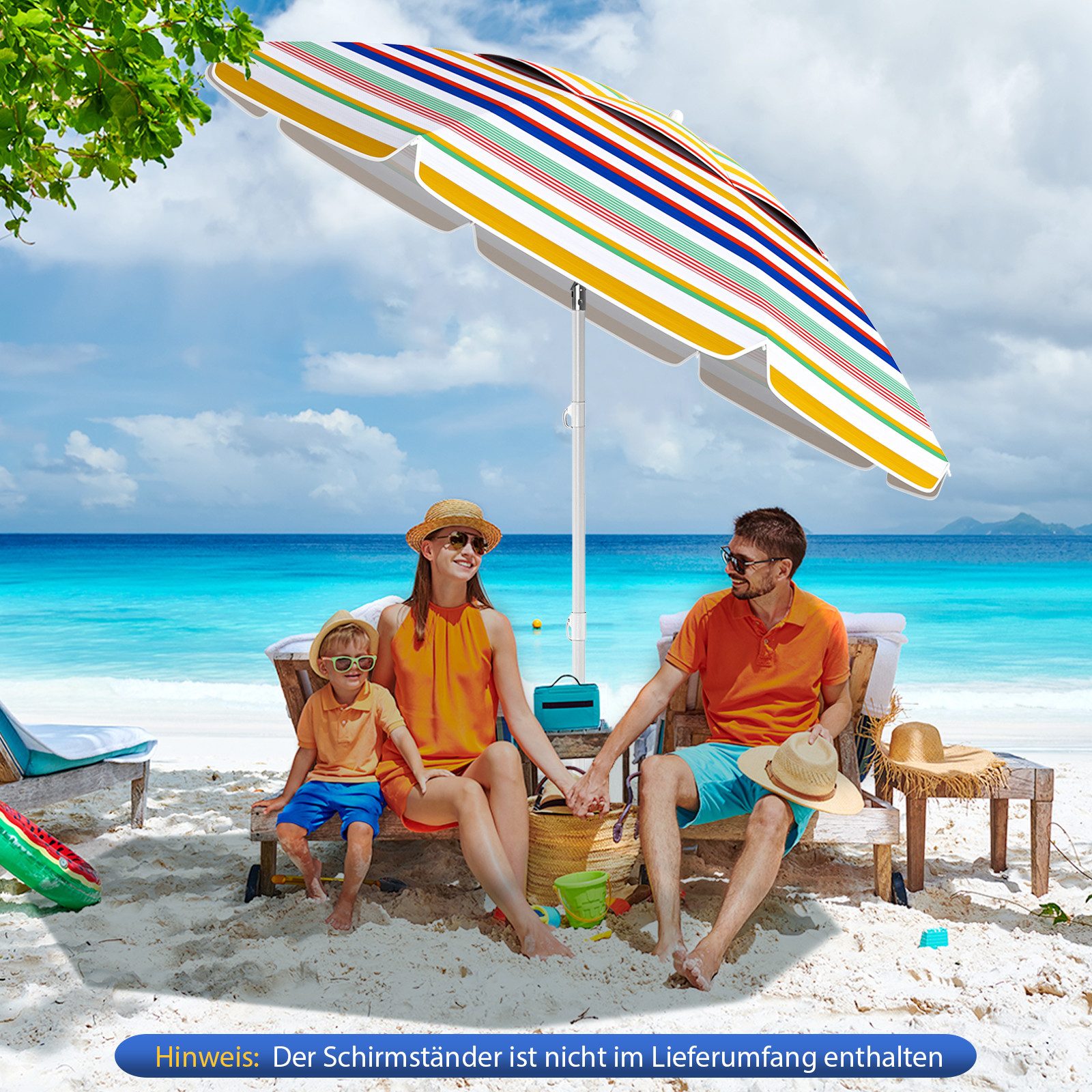 KOMFOTTEU Sonnenschirm, Strandschirm Gartenschirm mit UPF 50+