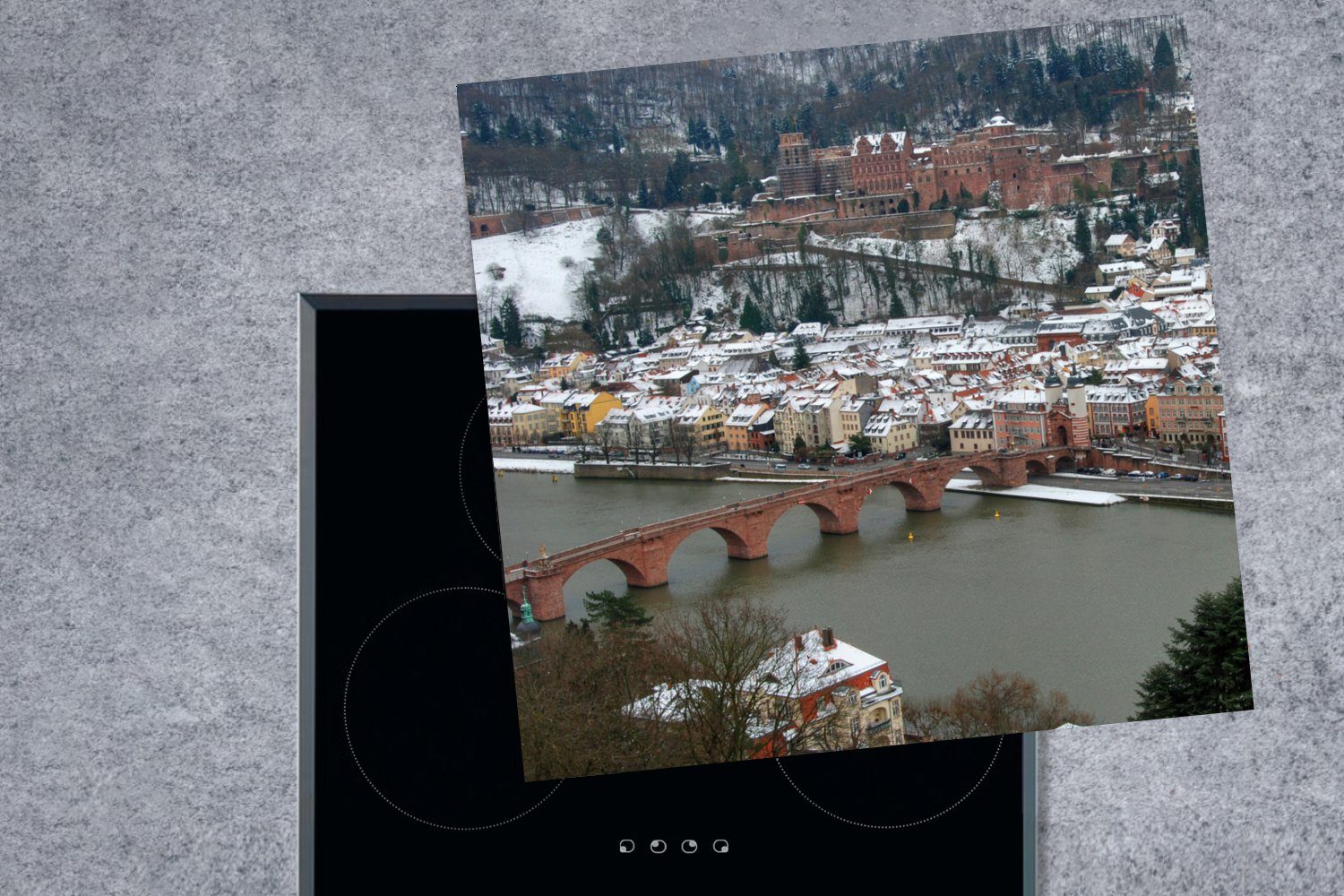 78x78 (1 Winter, auf tlg), Heidelberger Herdblende-/Abdeckplatte MuchoWow das Schloss cm, Arbeitsplatte küche im Vinyl, für Blick Ceranfeldabdeckung,