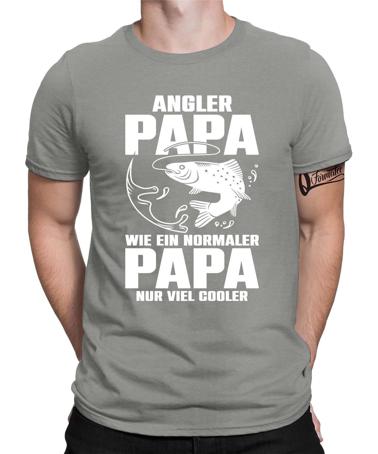 Quattro Formatee Kurzarmshirt Cooler Angler Papa - Vatertag Vater Herren T-Shirt (1-tlg) Heather Grau