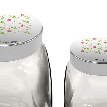 Mr. & Mrs. Panda Vorratsglas XL 2000ml Glühwürmchen Design - Weiß - Geschenk, Gewürzdose, Blumen, Premium Glas, (1-tlg), Mit Motiv