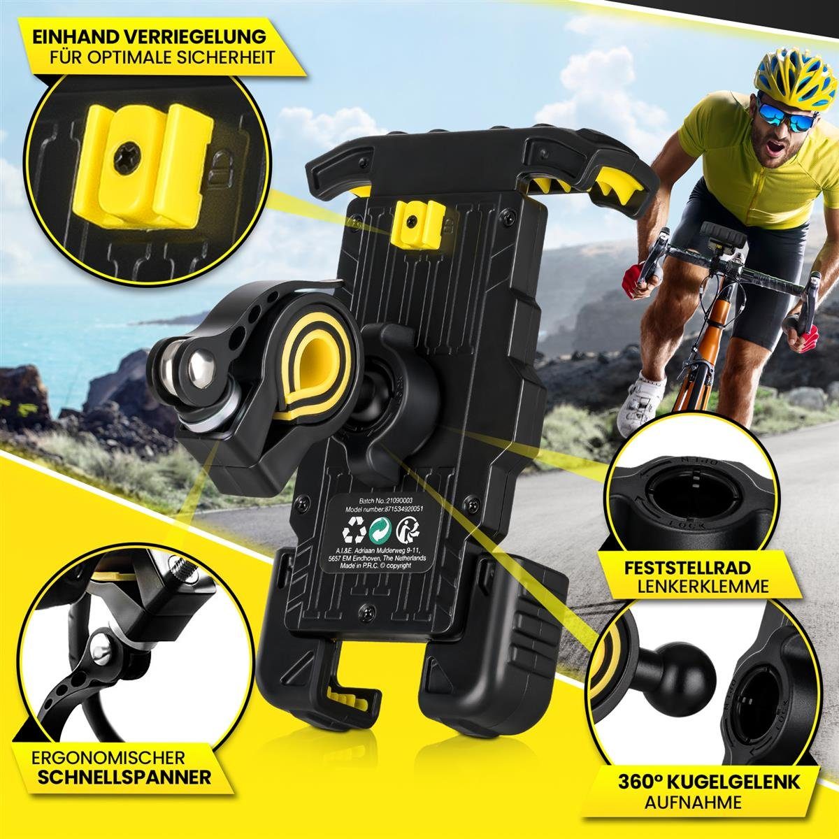Dunlop Handy-Halterung Handyhalterung Fahrrad Halterung Dunlop, (bis 6.8 Zoll, SICHERE Universal Halterung Fahrrad Motorrad ANTI SHAKE) – Bild 5 von 5