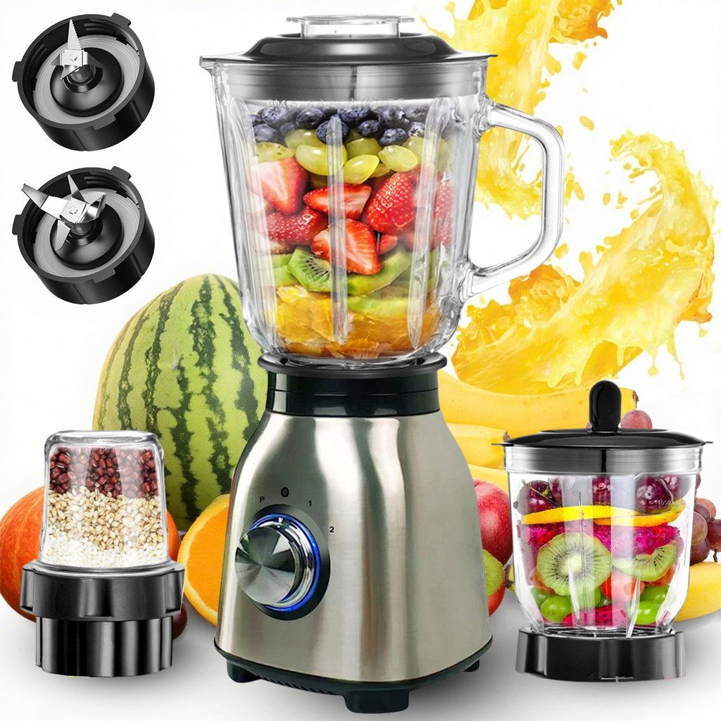 Forrlite Настольные миксеры Настольные миксеры Mixer Smoothie Maker für Püree,Ice Crush,Shakes,VitaBoost, 1500 W, 2 Ebenen, Edelstahl,1,5L Glasaufsatz,Tragbare Tasse,Blender elektrisch