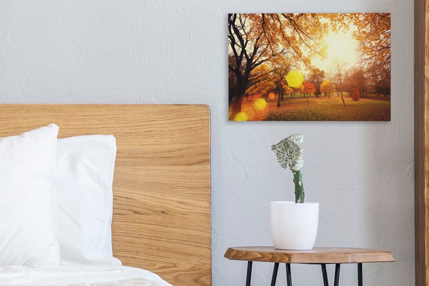 OneMillionCanvasses® Leinwandbild Park mit Bäumen Herbst, im cm Leinwandbilder, 30x20 (1 Wandbild St), Aufhängefertig, Wanddeko