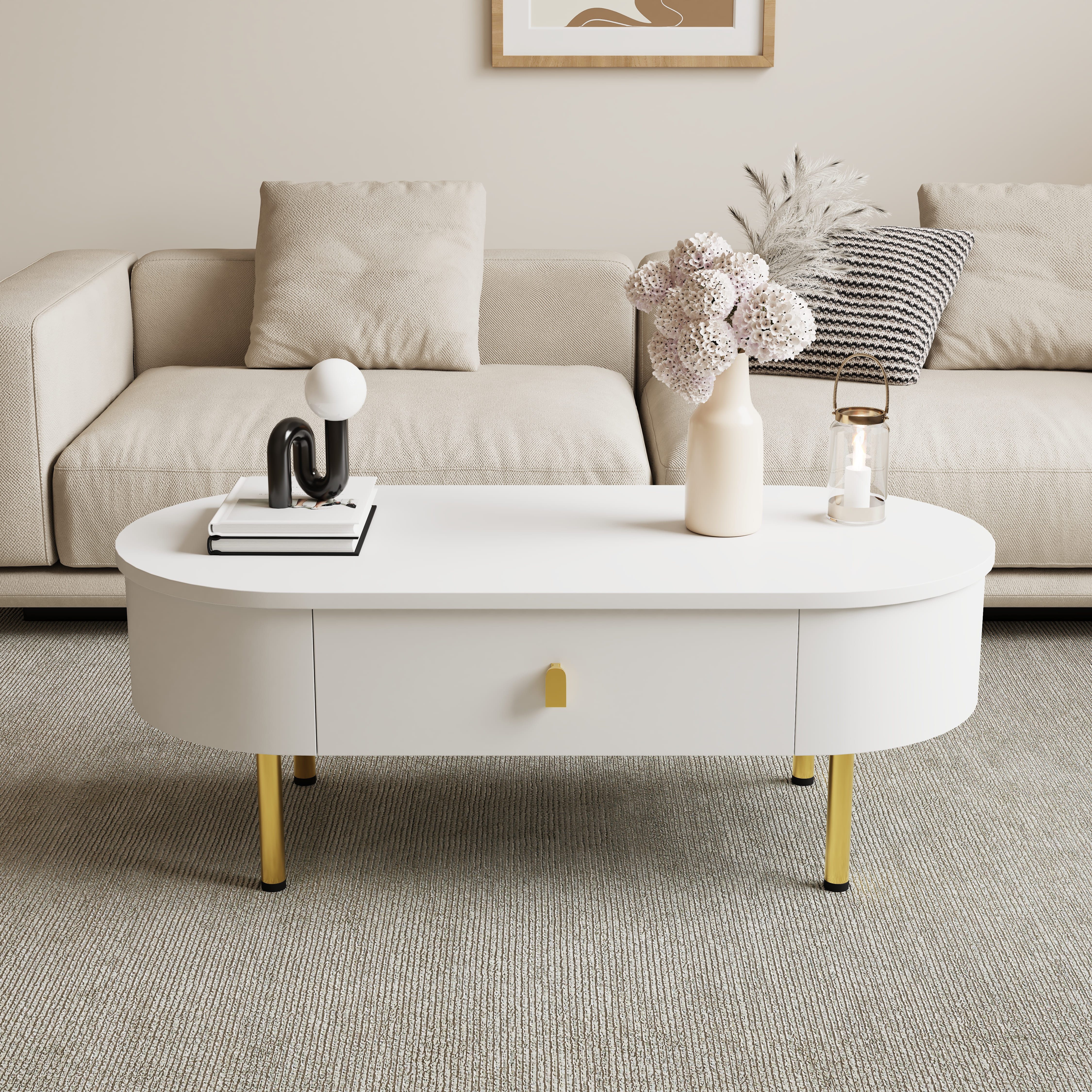 HAUSS SPOLE Wohnzimmer-Set Couchtisch mit 2 Schubladen, goldenen Griffen, B günstig online kaufen