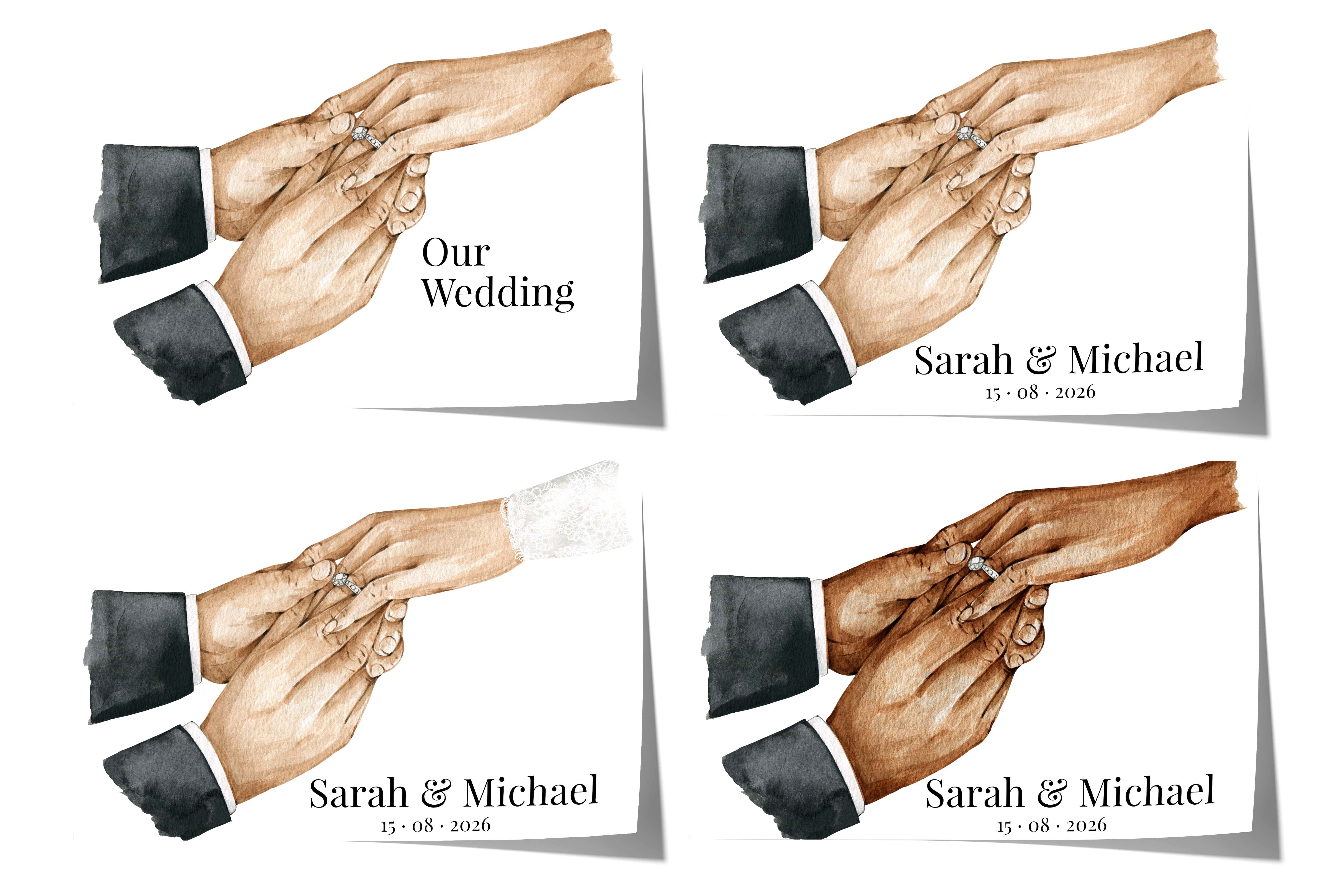 JUSTGOODMOOD Poster Hochzeit Hände Ring Austausch Geschenkidee Personalisierte Namen Datum, H (1 St)