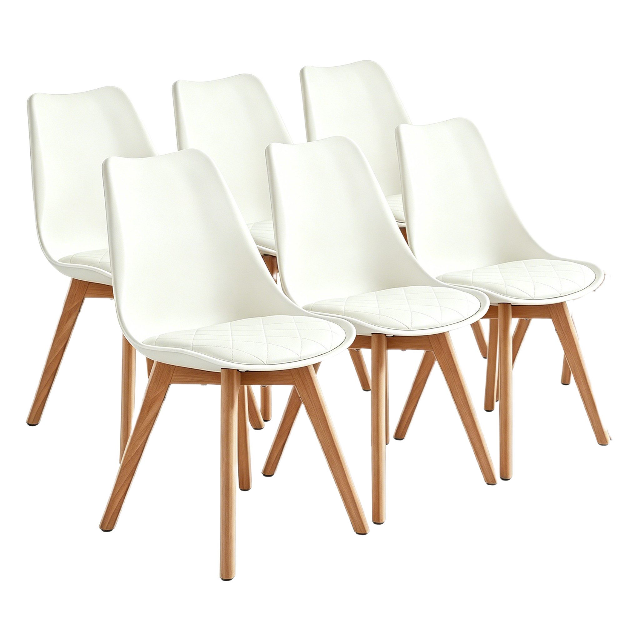 VASAGLE Esszimmerstuhl aus PU-Leder und Buchenholz, für Esszimmer und Büro, Gepolsterte Küchenstühle, 6er Set, 46,5 x 57 x 79 cm