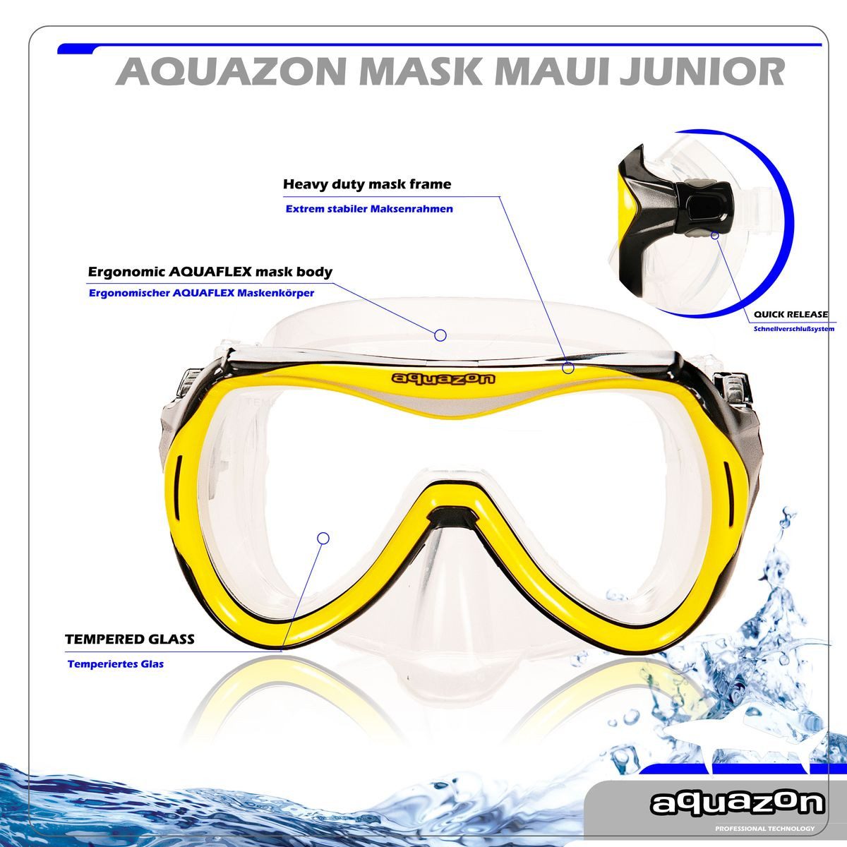AQUAZON Taucherbrille MAUI, Schnorchelbrille für Kinder 7-12 Jahre, tolle Passform