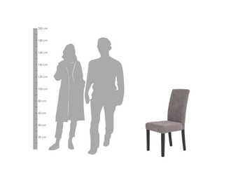 byLIVING Stuhl SILVIO (2er-Set, Samtbezug oder Webstoffbezug in grau, Beine aus Rubberwood in schwarz), Samtbezug mit Rautensteppung im Rücken