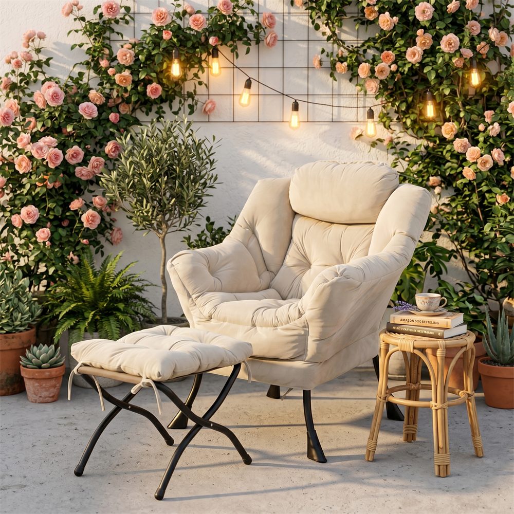 REDOM Relaxsessel Sessel mit Hocker (mit Armlehnen, Seitentasche & Fußstütze, Loungesessel, Fernsehsessel, Ohrensessel für Wohnzimmer, Schlafzimmer, Büro, 1-St)