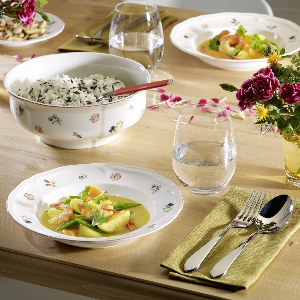 Villeroy & Boch Salatschüssel Petite Fleur runde Schüssel 21 cm, Porzellan, (1-tlg), Premium Porcelain, mikrow.- & spülm.sicher, Made in Germany