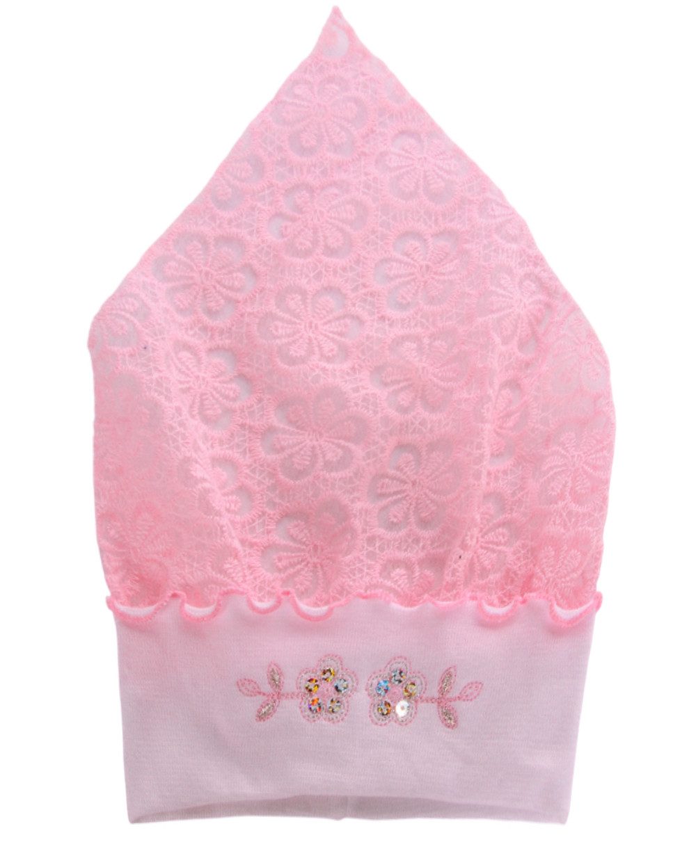 La Bortini Kopftuch Baby Stirnband Tuch Sommer Mütze für Neugeborene in Weiß Rosa, elastisch, weich, Ohrenschutz, 40 42 42 43 44 45 46 3-12Mon