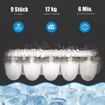 KOMFOTTEU Eiswürfelmaschine, 12kg in 24 Std, 24x36x33cm